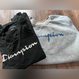 Champion tee shirt and crewneck